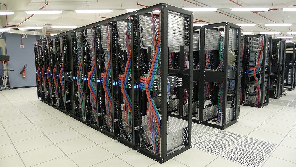 Illustration showing various datacenter equipment including servers, switches, and storage devices in Erbil